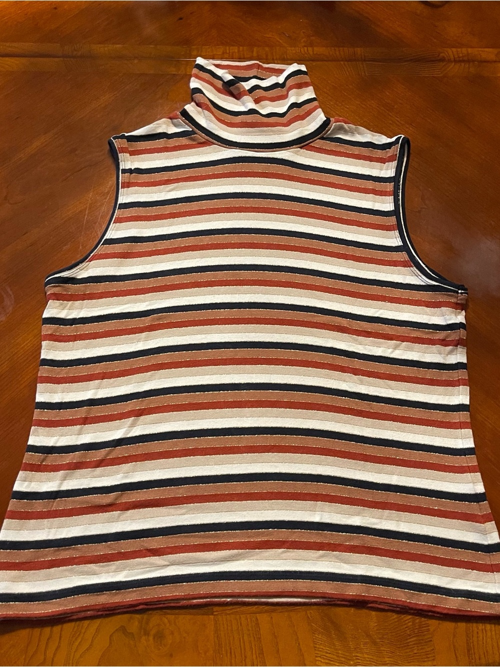 90s White Stag Turtleneck Stripe Tank Top - Rust/Black/Cream